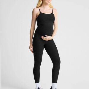 $148 Beyond The Bump Yoga Spacedye Uplevel Maternity Jumpsuit Black